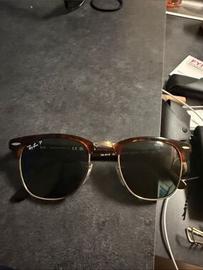 Ray-Ban Tortoise & Gold Clubmaster Sunglasses with Dark Green Lenses